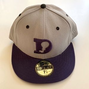 DQM Dave quality meats purple grey new era 59 fifty fitted hat 7 1/4